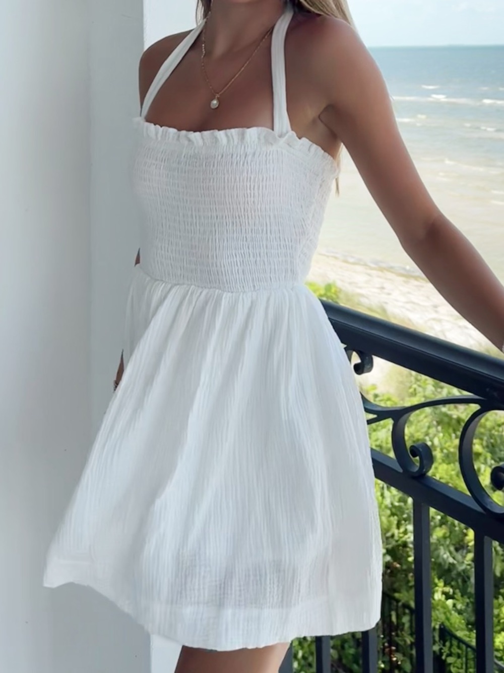 Princess Polly White Smocked Halter Mini Dress